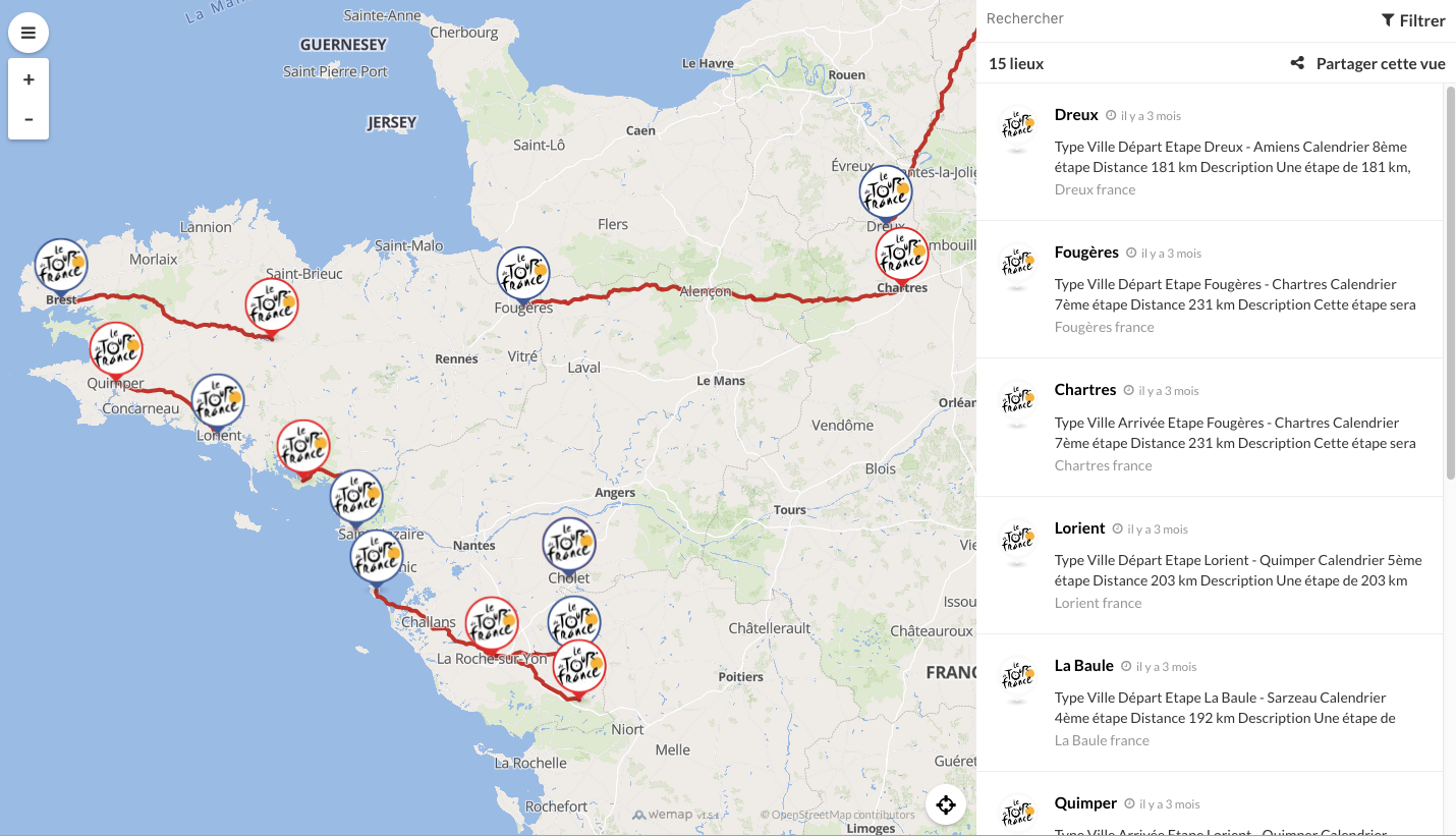 Screenshot: Livemaps with third party layers (paths, choropleths, regional shapes)