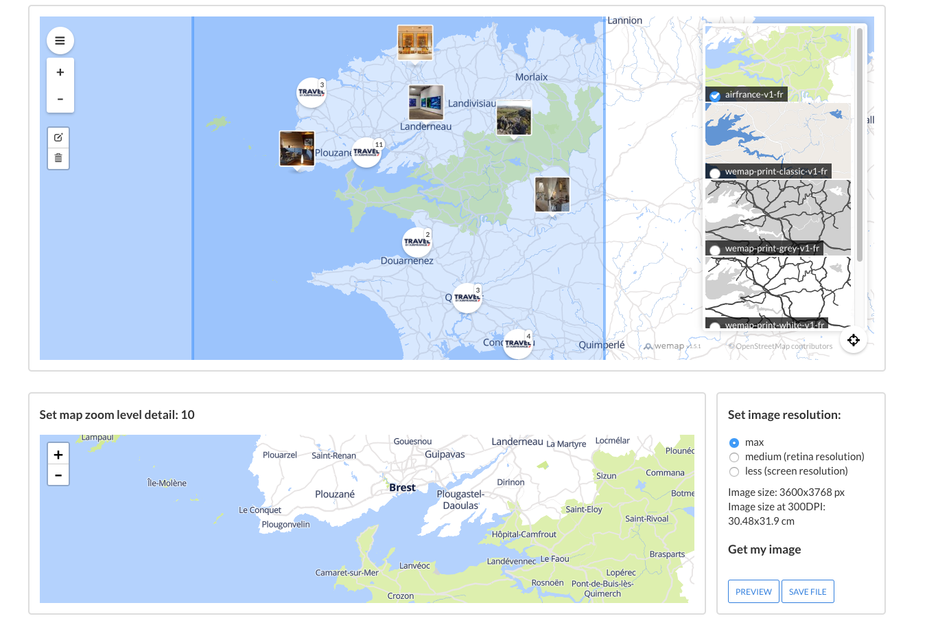 Screenshot: Print module / Print image preview (map)