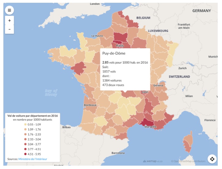 Screenshot: Livemaps with third party layers (paths, choropleths, regional shapes)